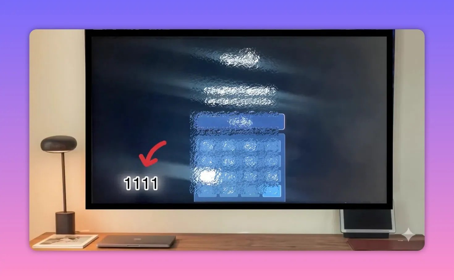 TV screen showing activation overlay with red arrow and highlighted tap target