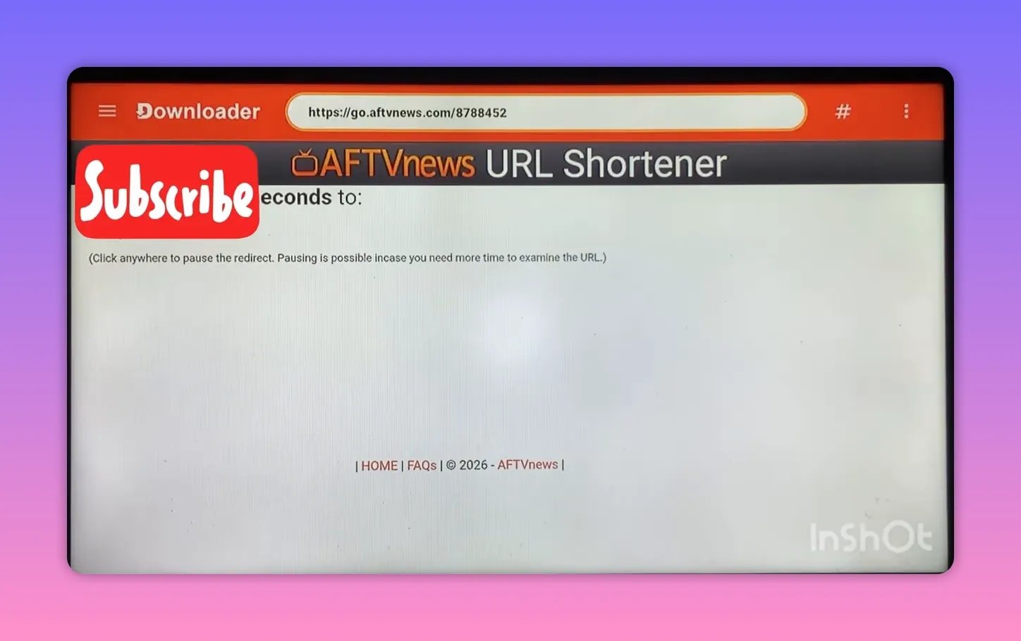Downloader app showing the AFTRTVnews URL Shortener page after entering the code