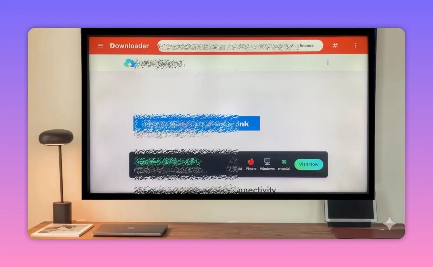 Downloader app screen with visible call-to-action area while continuing download