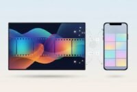Illustration of a smart TV and smartphone showing smooth high-quality multi-content video playback with a visual streaming connection