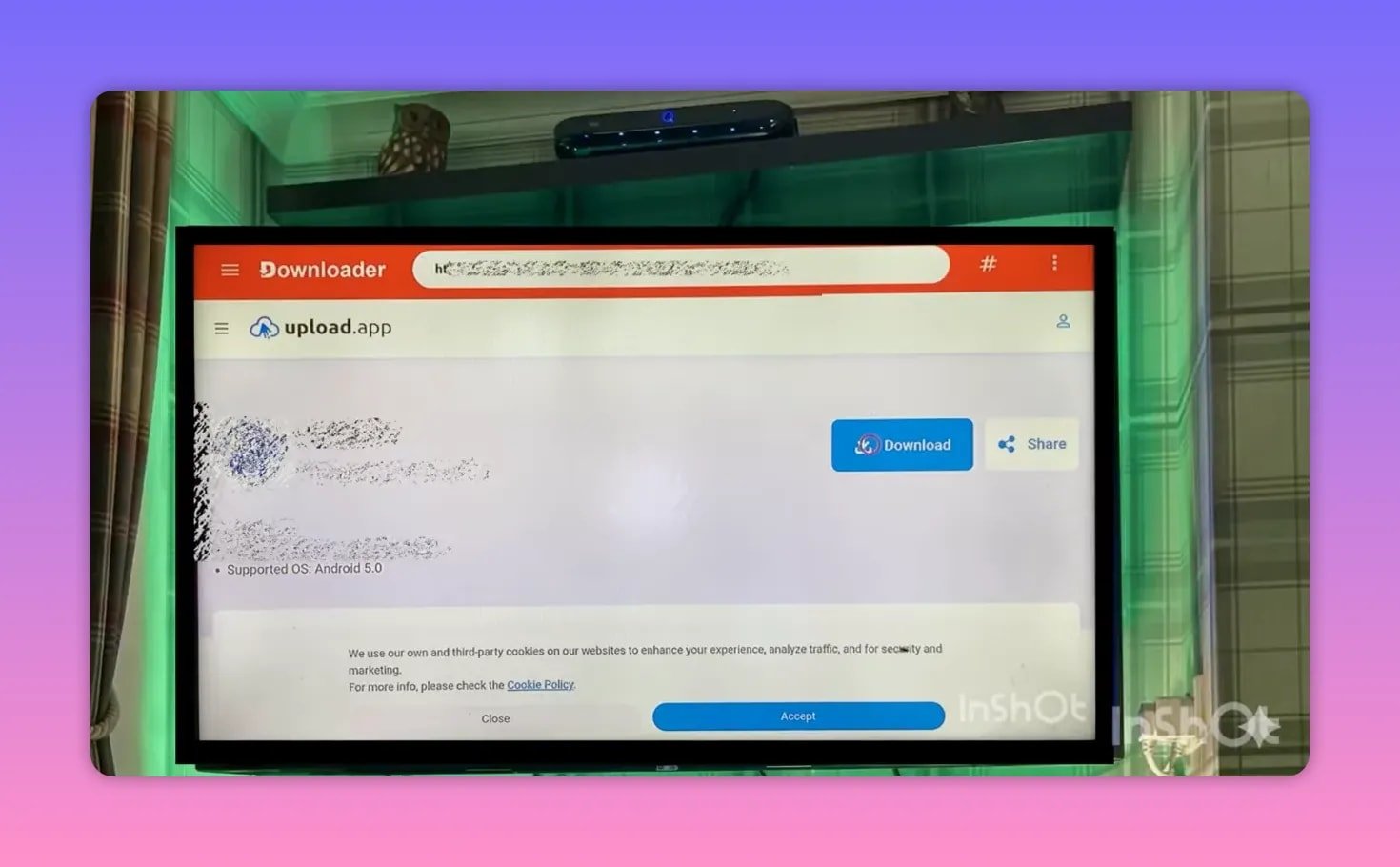 upload.app page showing blue Download button in Downloader