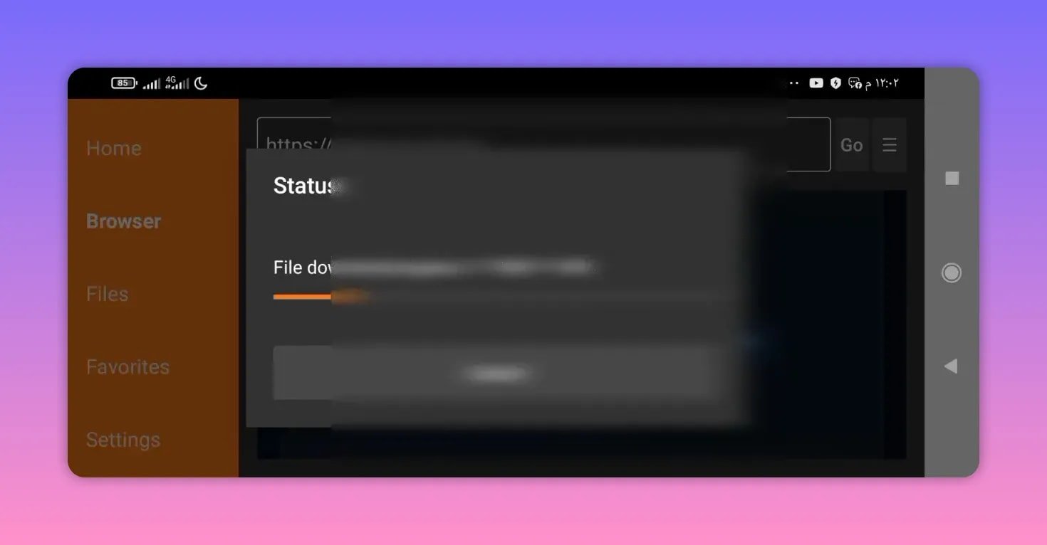 Downloader file download section visible while preparing to download Rodo TV APK on Android TV
