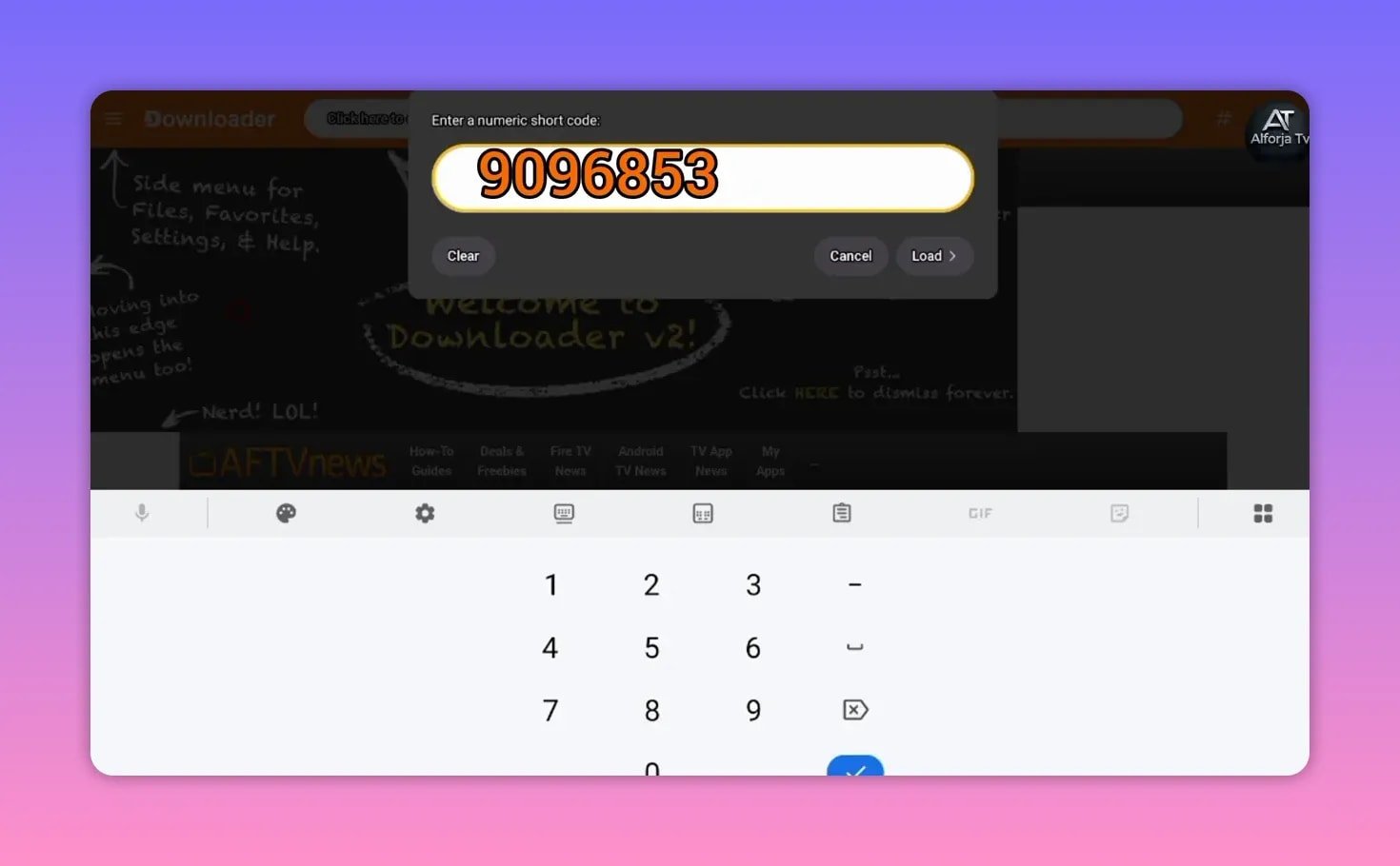 Downloader numeric short code input with digits entered and ready to load