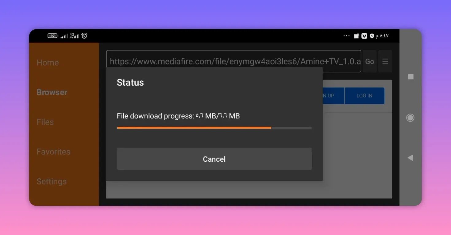 MediaFire file download progress in Downloading APK step