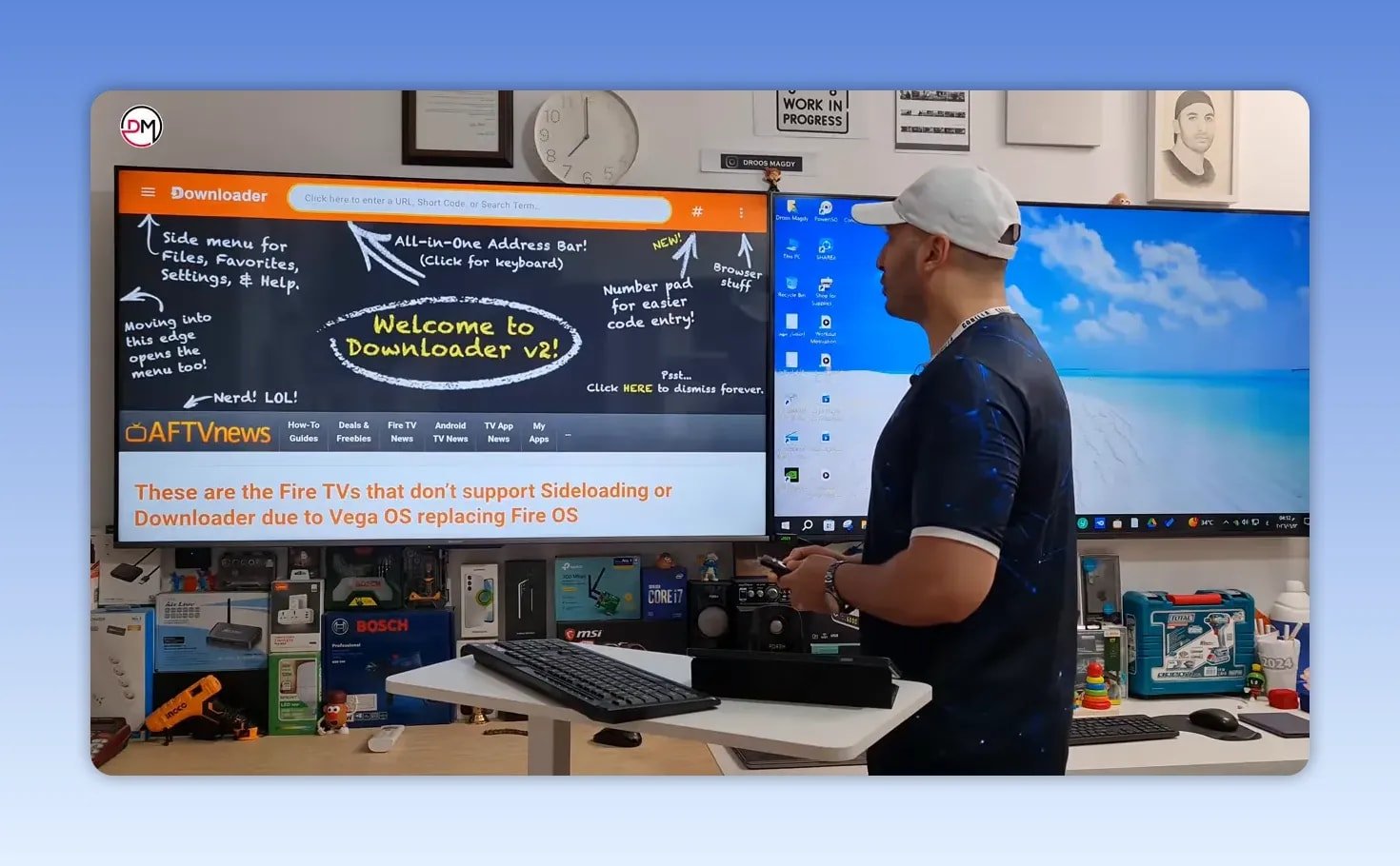 Downloader home screen with a search field and welcome message